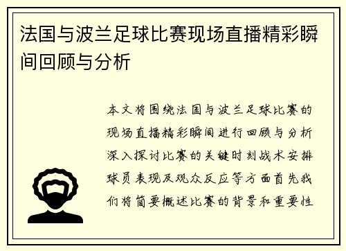 法国与波兰足球比赛现场直播精彩瞬间回顾与分析